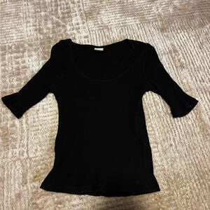Black Ribbed Scoop Neck Top
